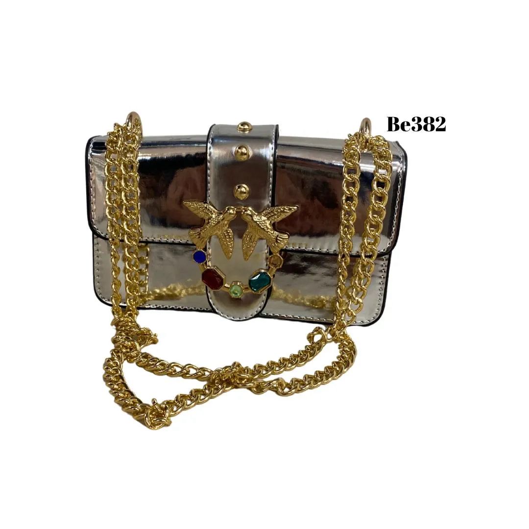 Bolso plateado apliques dorados 21cm*12cm BL03# C-B